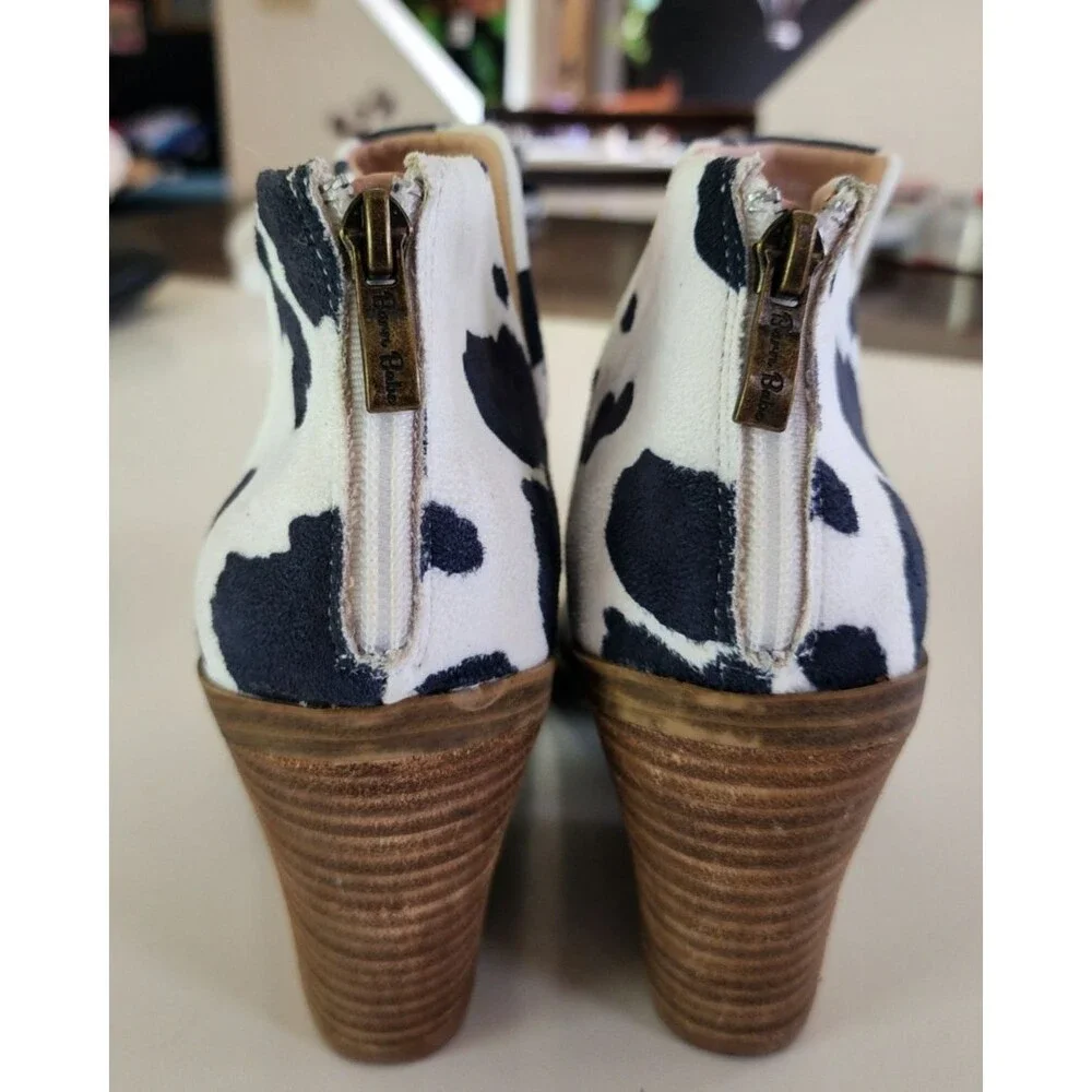 Barn Babe Boots Black& White Cow Print Booties Cowgirl Western Festival 8.5